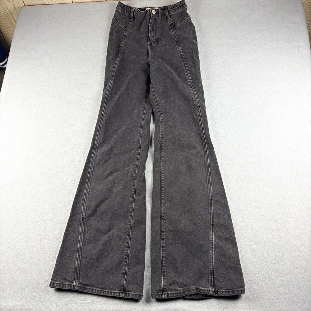 We The Free Free People Wide Leg Flare Jeans Black Women's Size 27